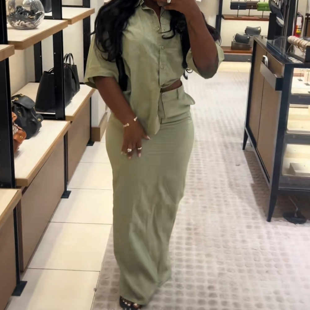 PrettyLittleThing Olive Green Wide Leg Jumpsuit Set